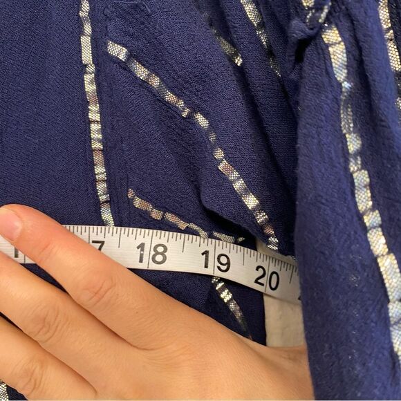 Anthropologie Floreat Navy Blue festival semi sheer Blouse Top fairy Bell L - Picture 6 of 8